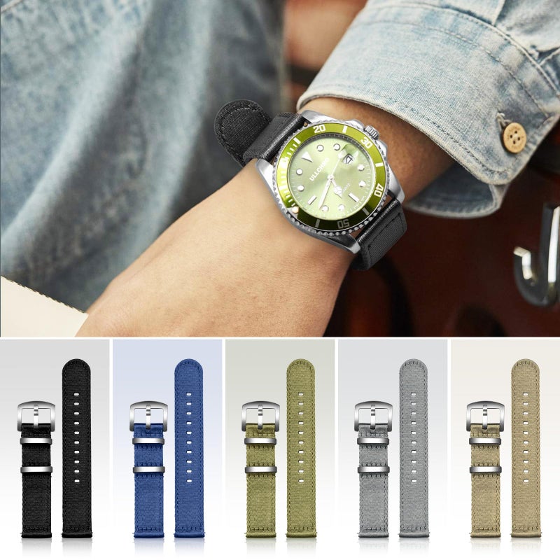 ULLCHRO Nylon Watch Strap Replacement Canvas Watch Band Military Army Men Women - 18mm, 20mm, 22mm, 24mm Watch Bracelet with Stainless Steel Silver Buckle (20mm, Black) - Image 3
